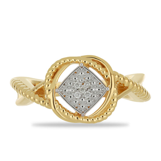 Anel de Prata com Banho de Ouro com Diamante Branco  Contraste: Cabeca de Veado (800)