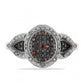 Anel de Prata com Diamante Vermelho e Diamante Branco  Contraste: Cabeca de Veado (800)
