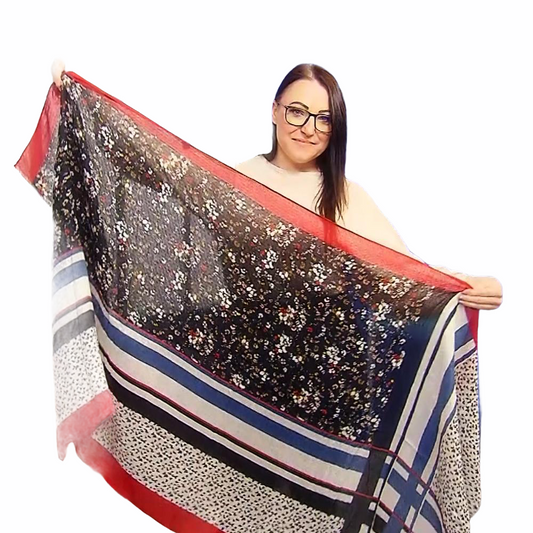 Xaile axadrezado e com padrão floral , 90 cm x 180 cm