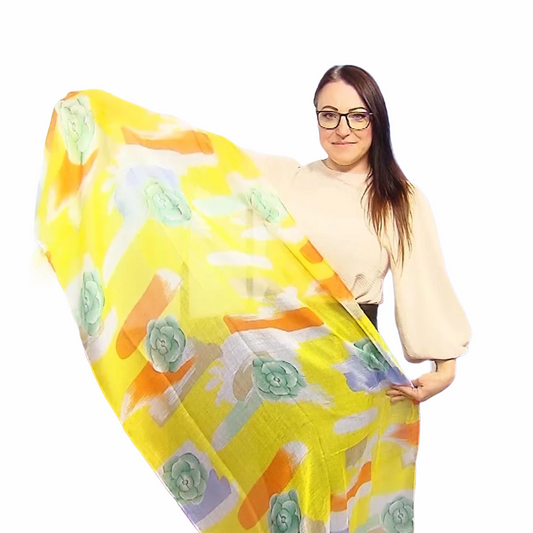 Xaile Padrão Amarelo de uma Dália, 80 cm x 180 cm