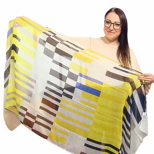 Xaile Preto e Amarelo com Padrão de Rectângulo Abstracto, 80 cm x 180 cm